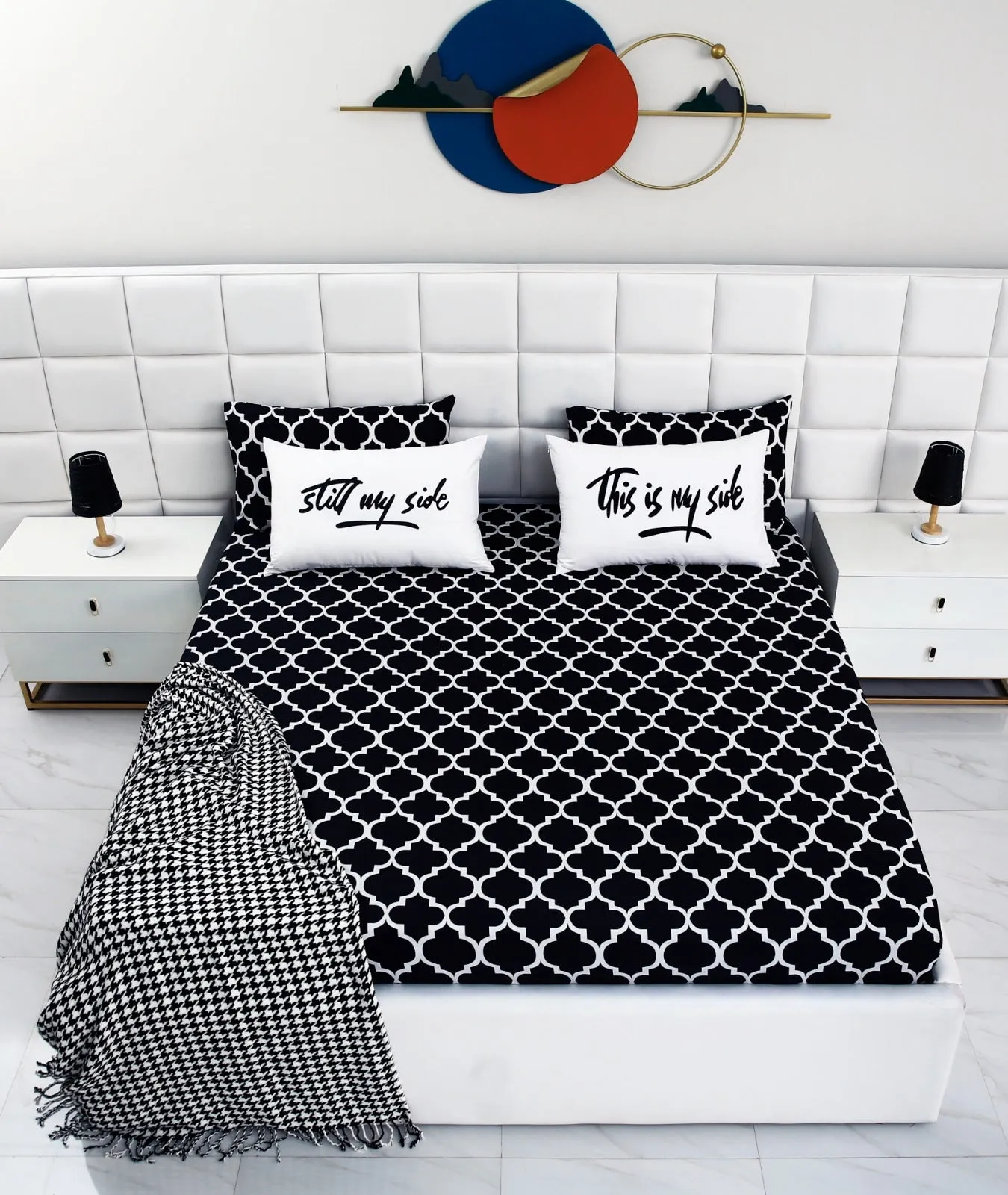 5 PCs Fitted Bed Sheet With Text Pillows-Couple Set CS09