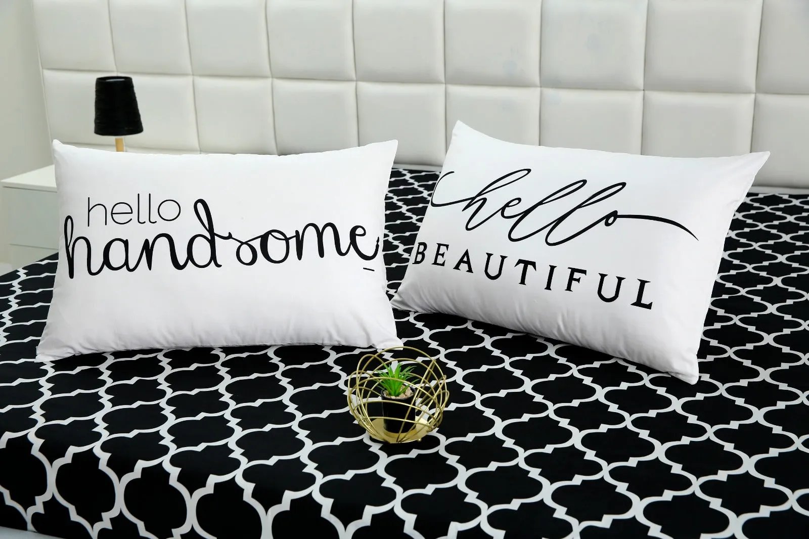 5 PCs Fitted Bed Sheet With Text Pillows-Couple Set CS09