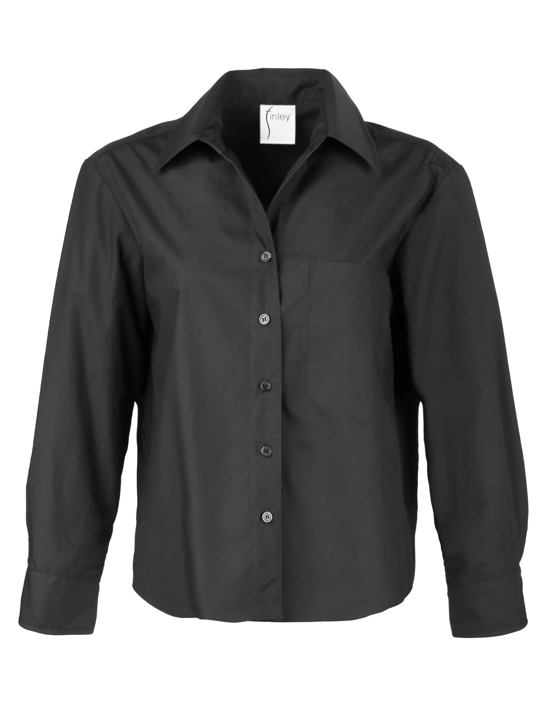 Andie Silky Cropped Black Poplin Shirt