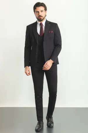Black Slim Fit Notch Lapel 3 Piece Suit | GentWith