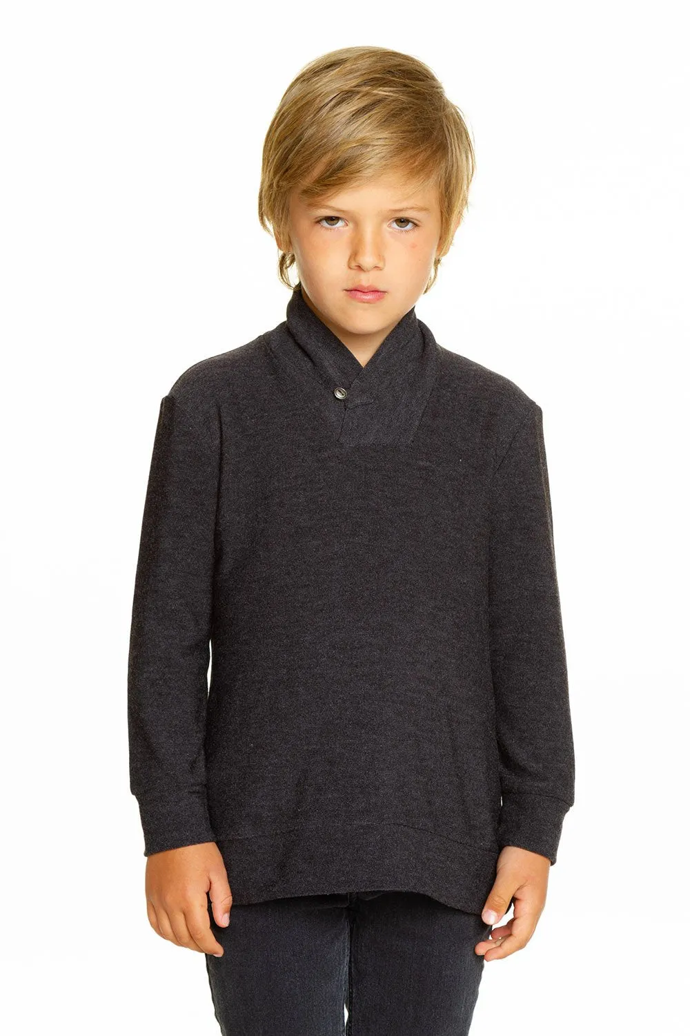 Chaser Boys Cozy Knit Black L/S Shawl Collar Pullover