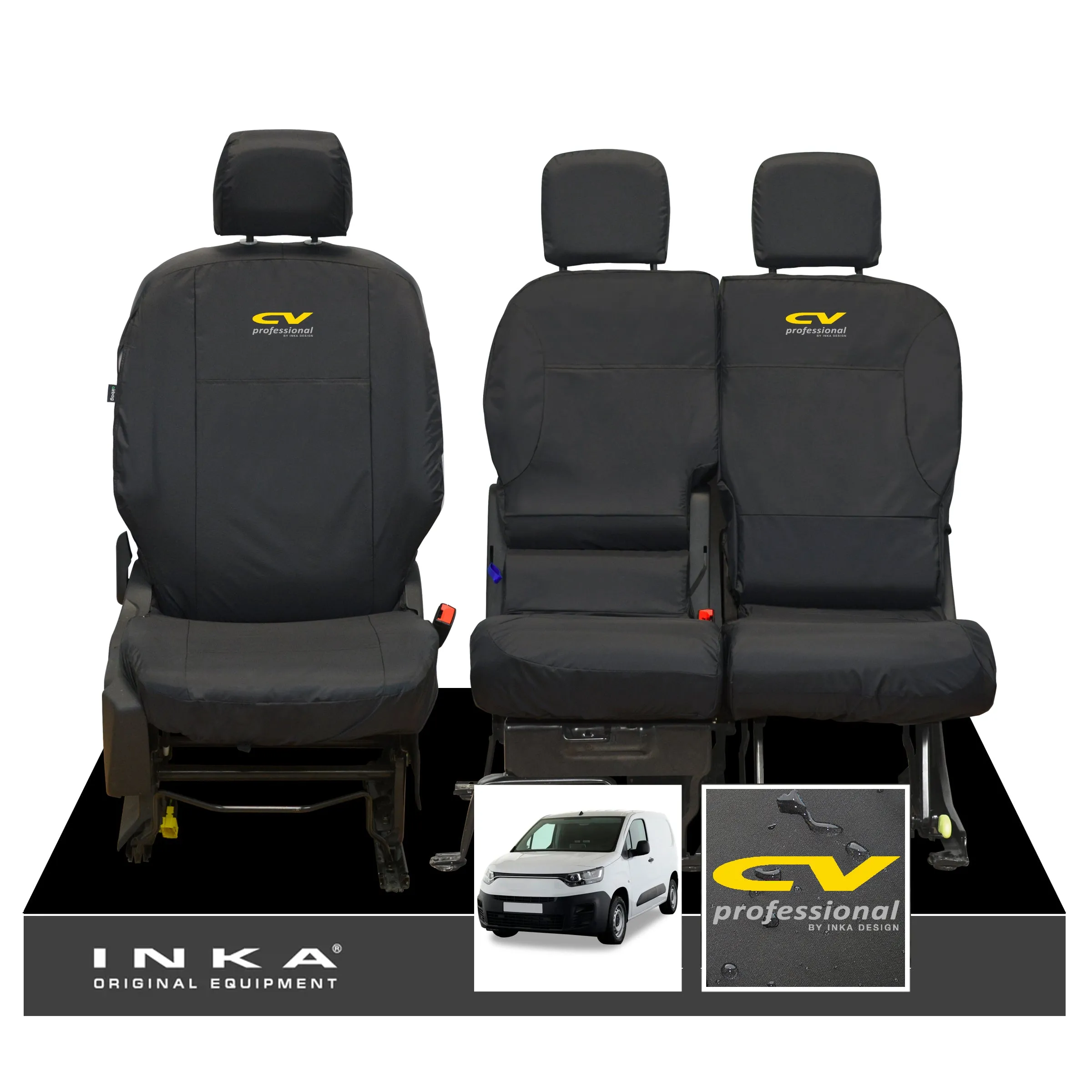 Fiat Doblo INKA Front 1 2 Tailored Waterproof Seat Covers Black MY-2022 Onwards