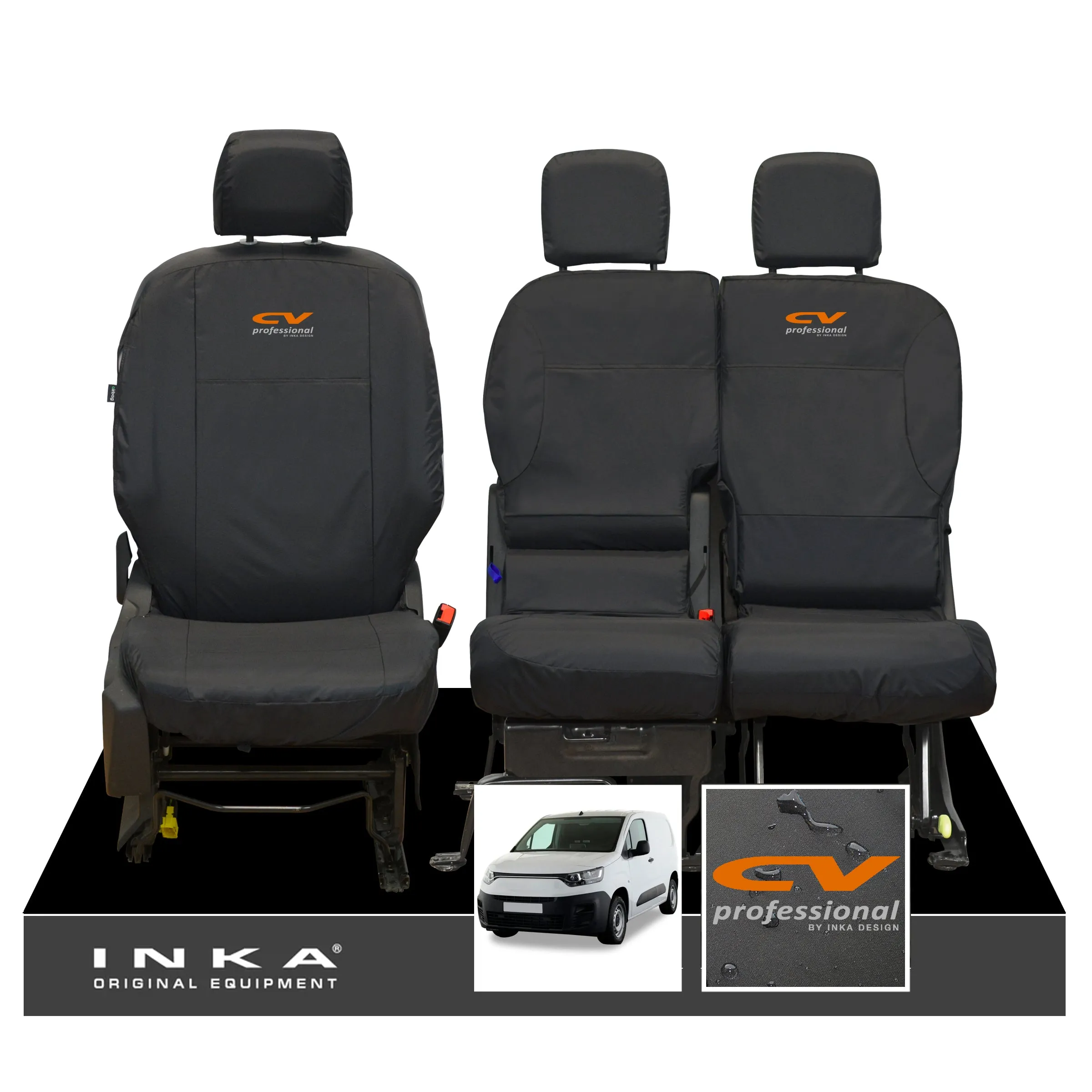 Fiat Doblo INKA Front 1 2 Tailored Waterproof Seat Covers Black MY-2022 Onwards