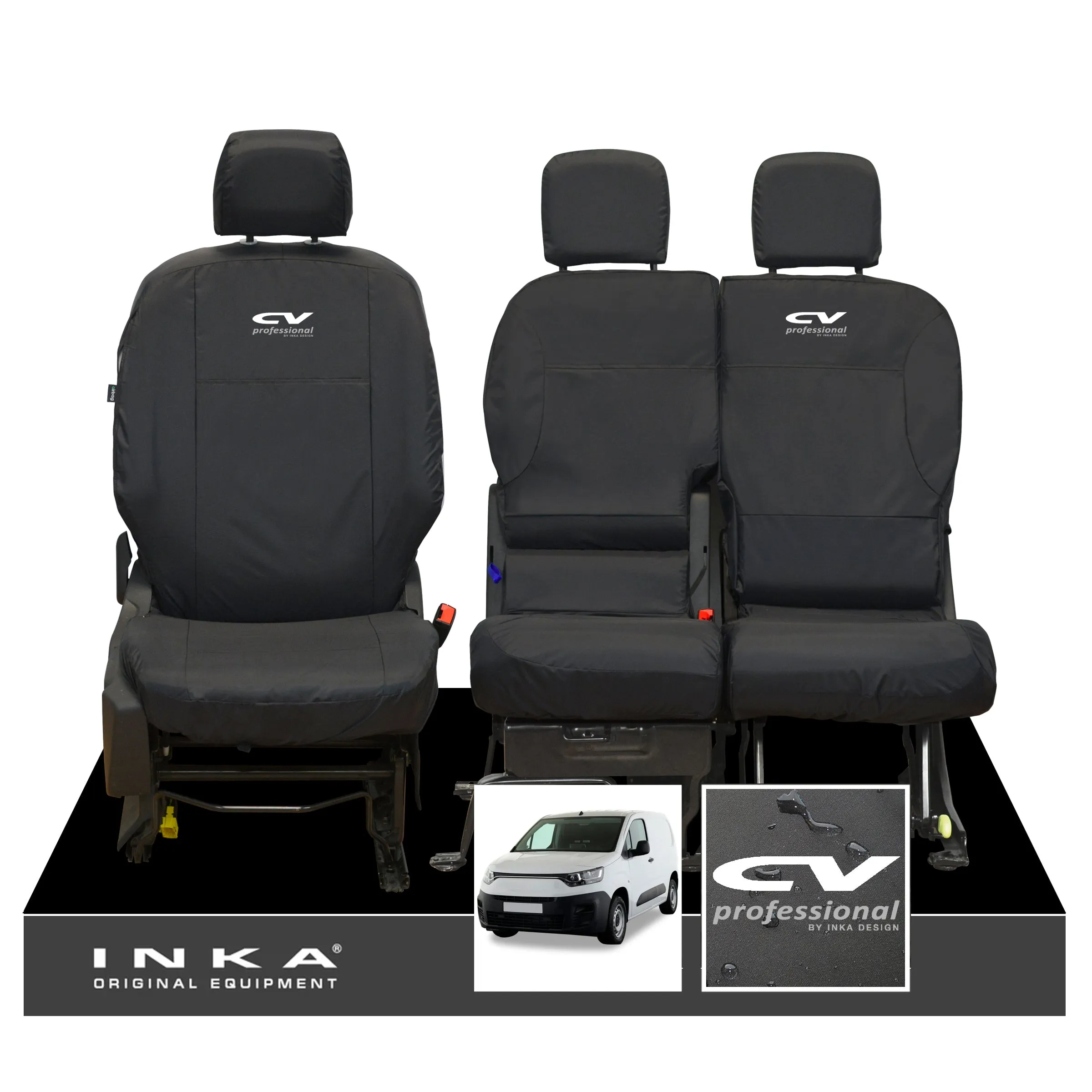 Fiat Doblo INKA Front 1 2 Tailored Waterproof Seat Covers Black MY-2022 Onwards