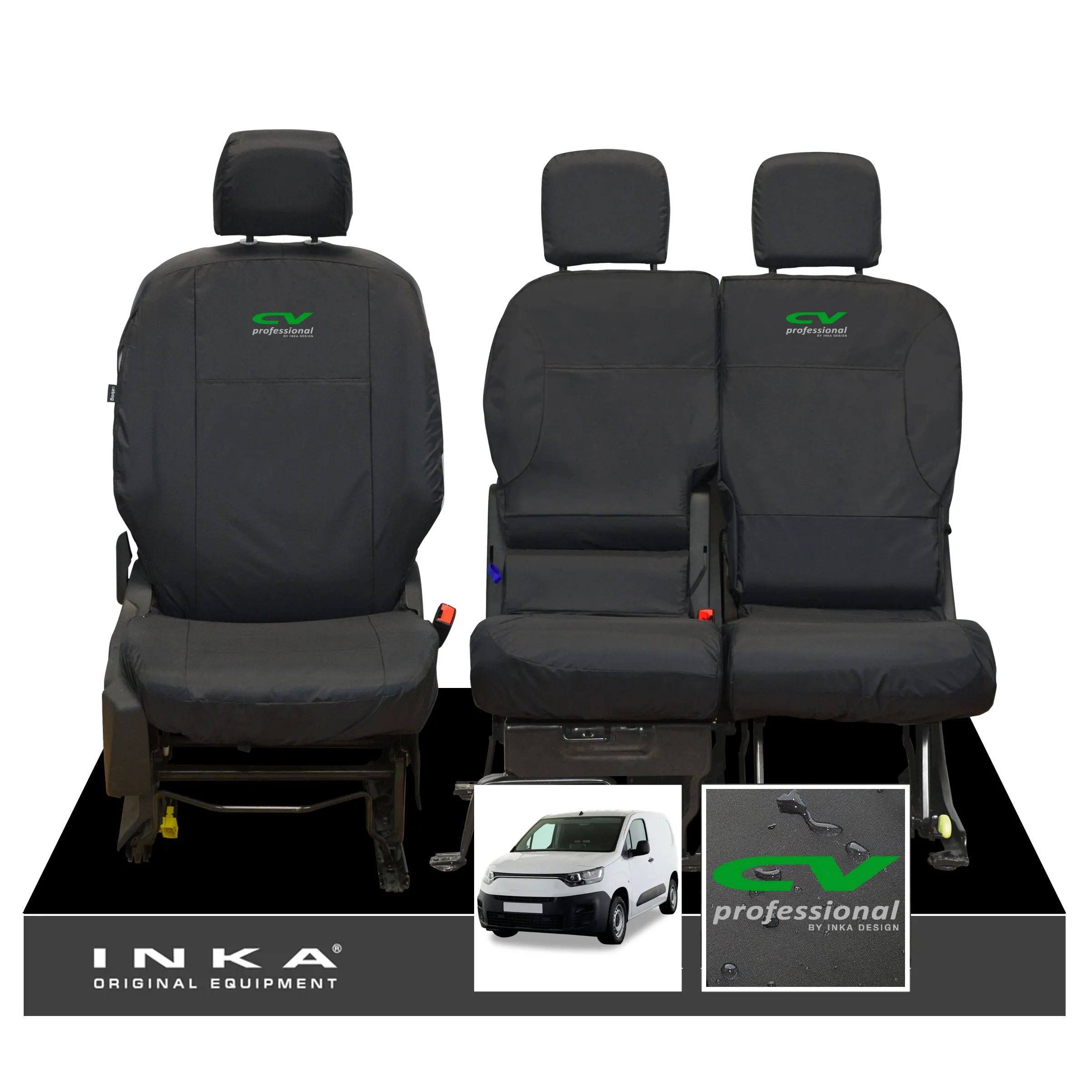 Fiat Doblo INKA Front 1 2 Tailored Waterproof Seat Covers Black MY-2022 Onwards