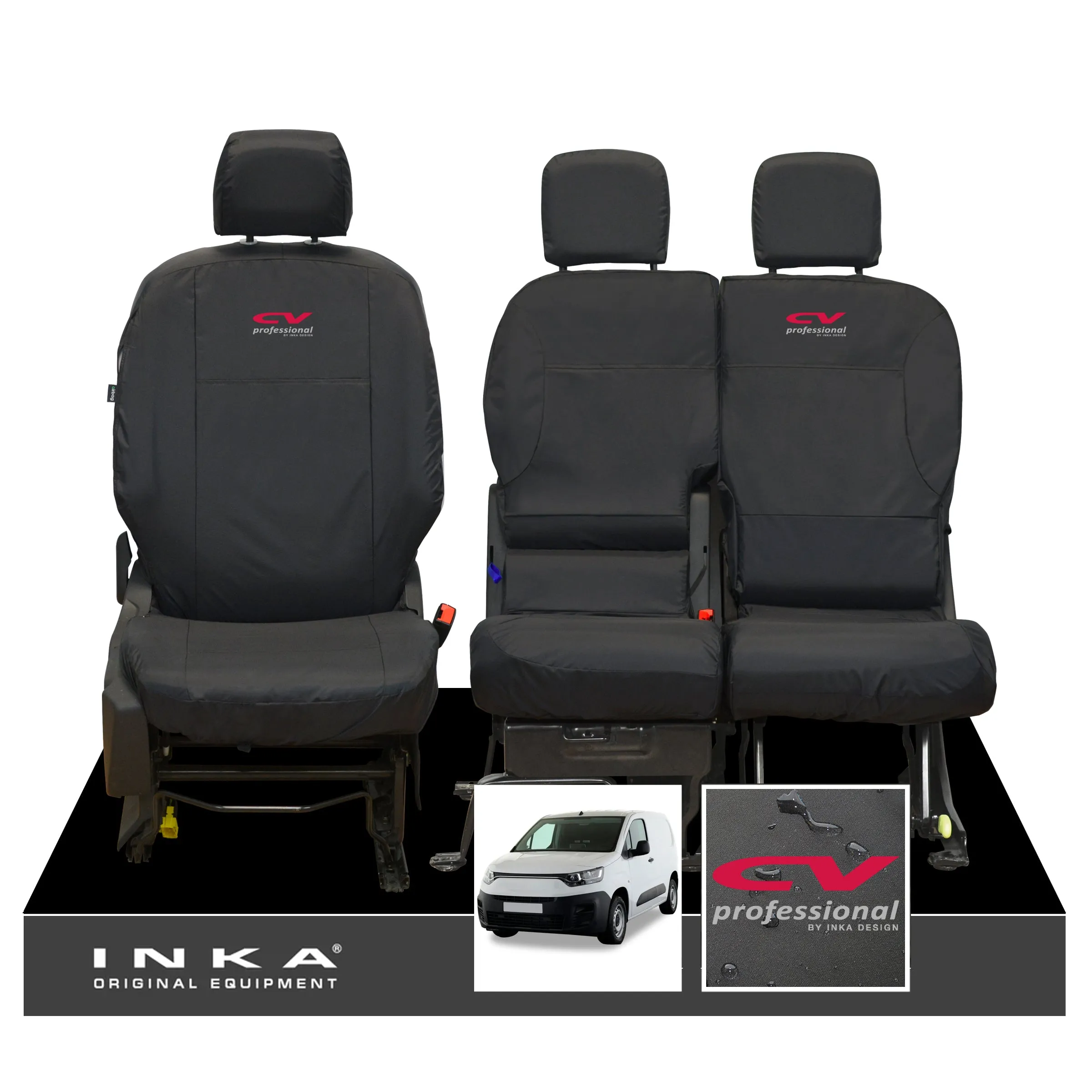 Fiat Doblo INKA Front 1 2 Tailored Waterproof Seat Covers Black MY-2022 Onwards
