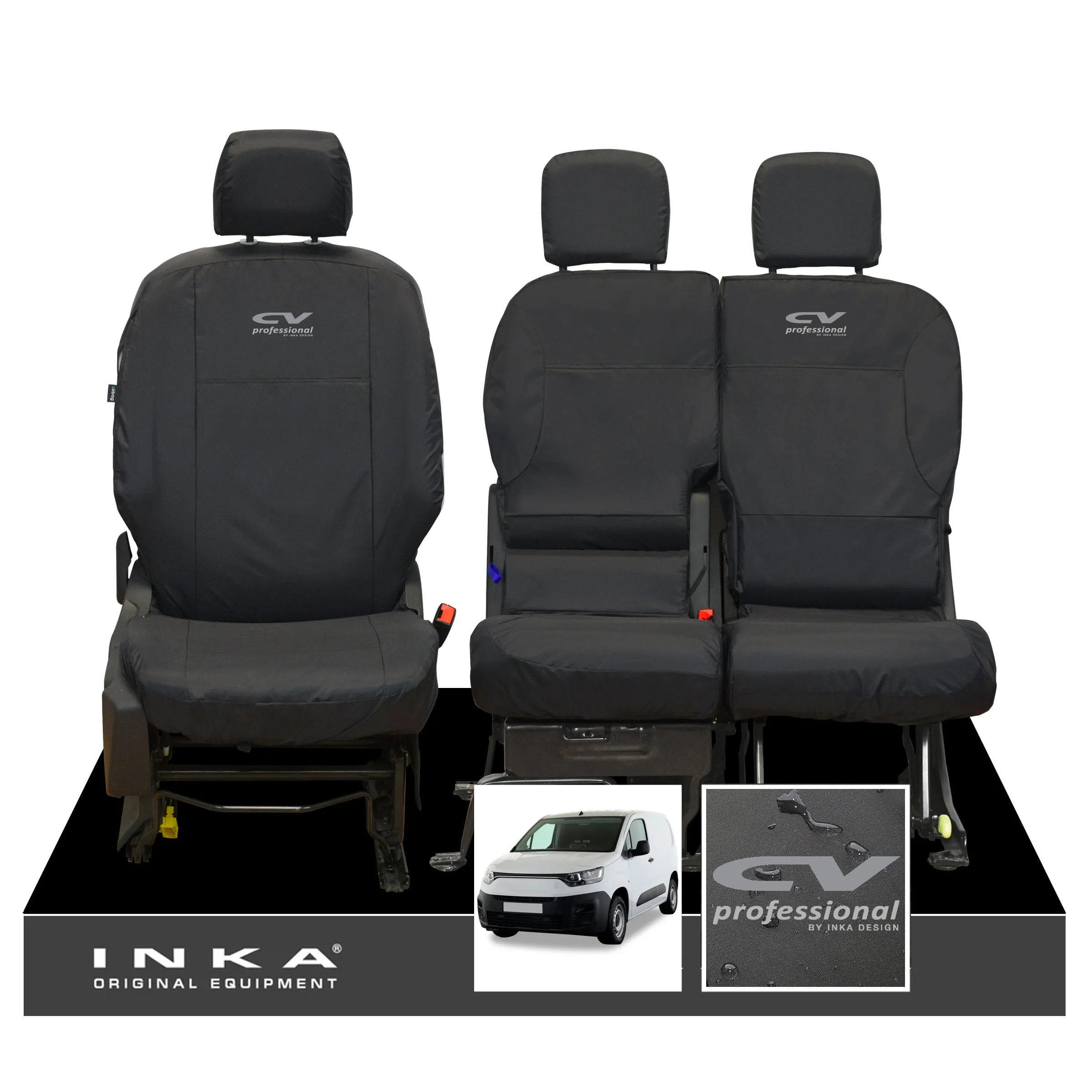 Fiat Doblo INKA Front 1 2 Tailored Waterproof Seat Covers Black MY-2022 Onwards