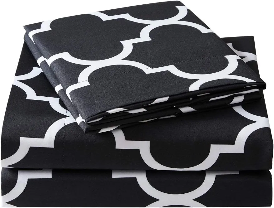 Fitted Bed Sheet-Black Geometric