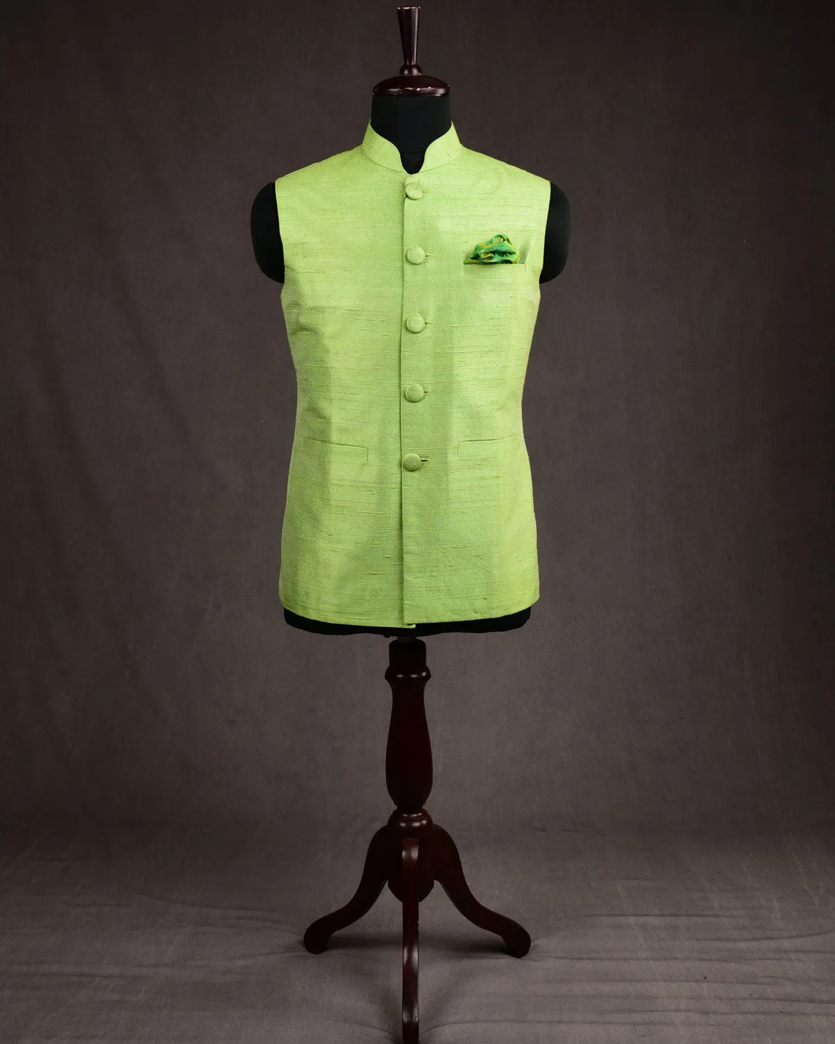 Green Raw Silk Slim Fit Mens Modi Jacket