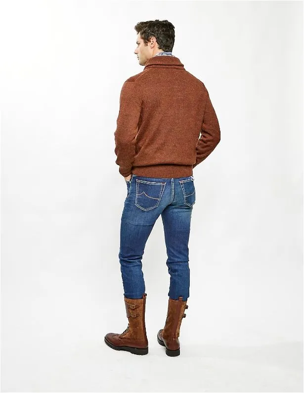 Knit Shawl Collar Sweater in Rust