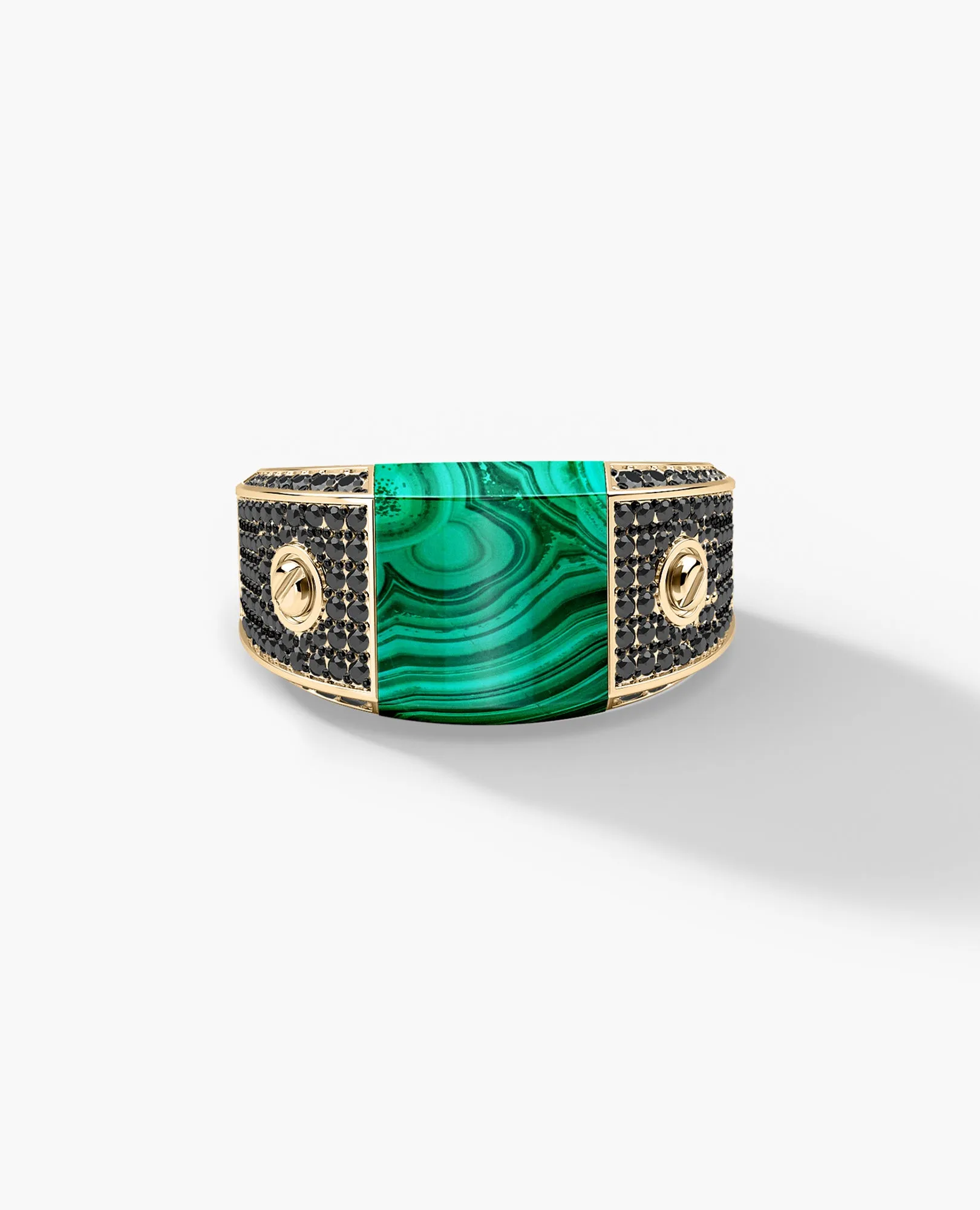 MONTANA Gold Signet Ring with 1.25ct Malachite and Black Diamonds