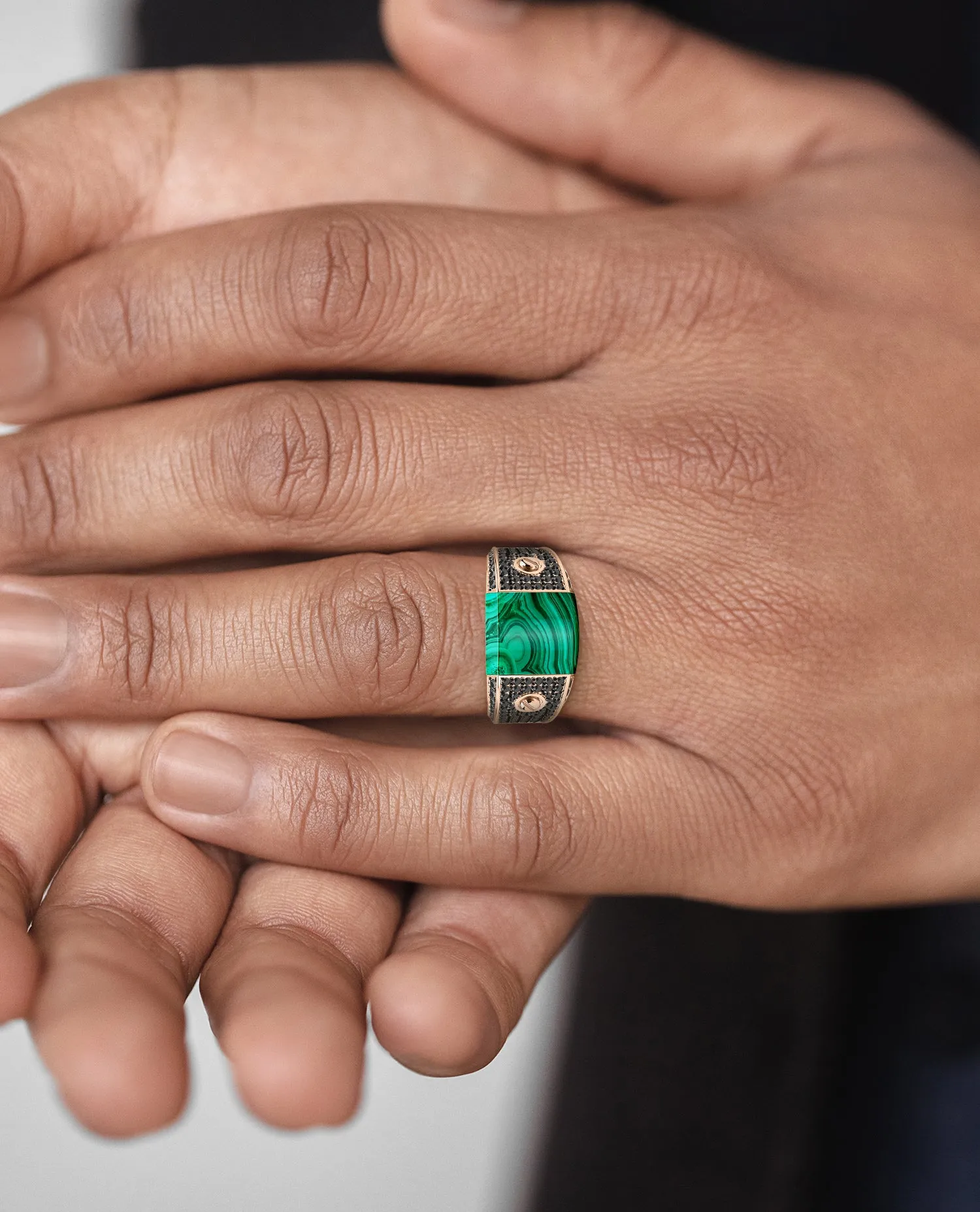 MONTANA Gold Signet Ring with 1.25ct Malachite and Black Diamonds