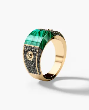 MONTANA Gold Signet Ring with 1.25ct Malachite and Black Diamonds