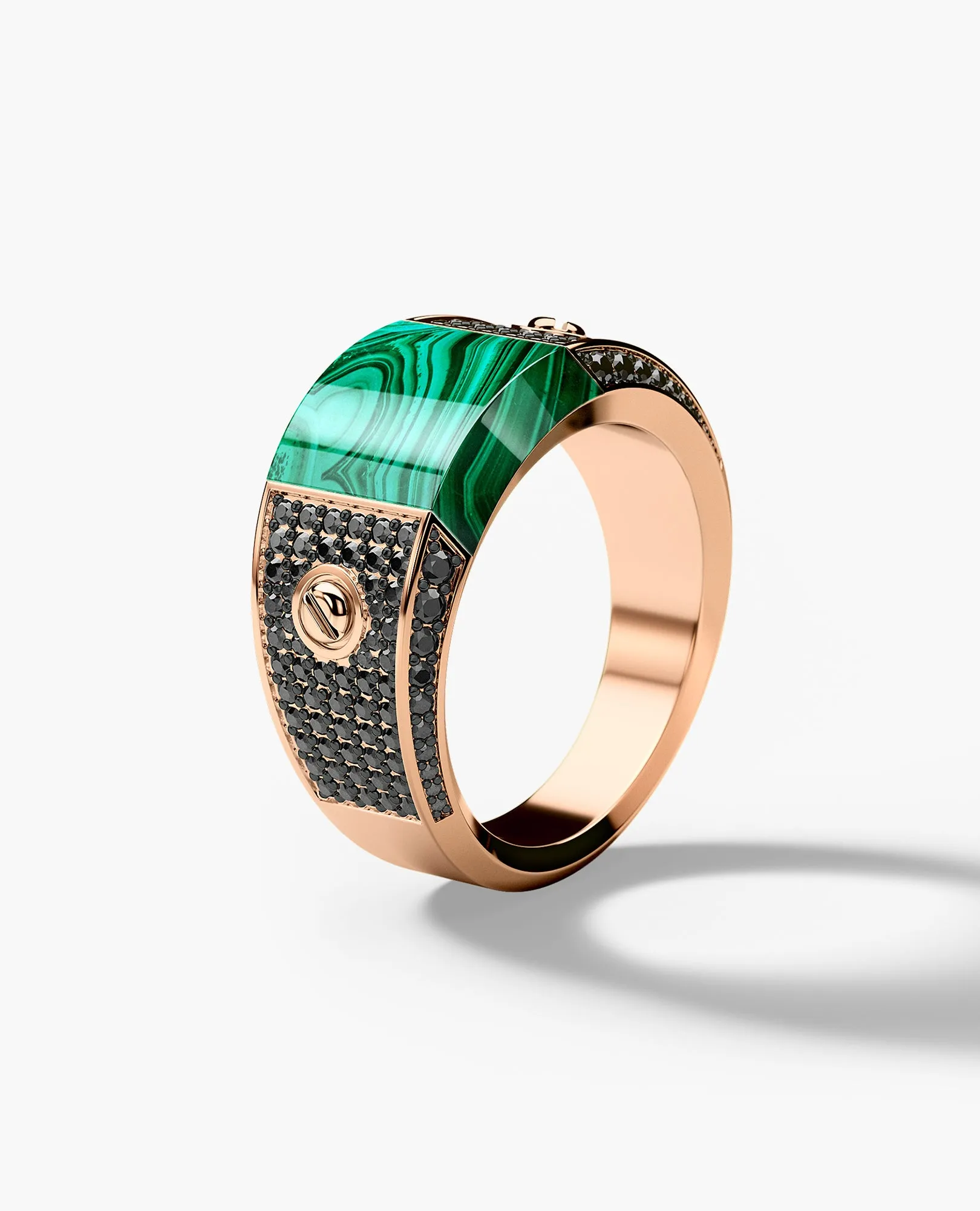 MONTANA Gold Signet Ring with 1.25ct Malachite and Black Diamonds