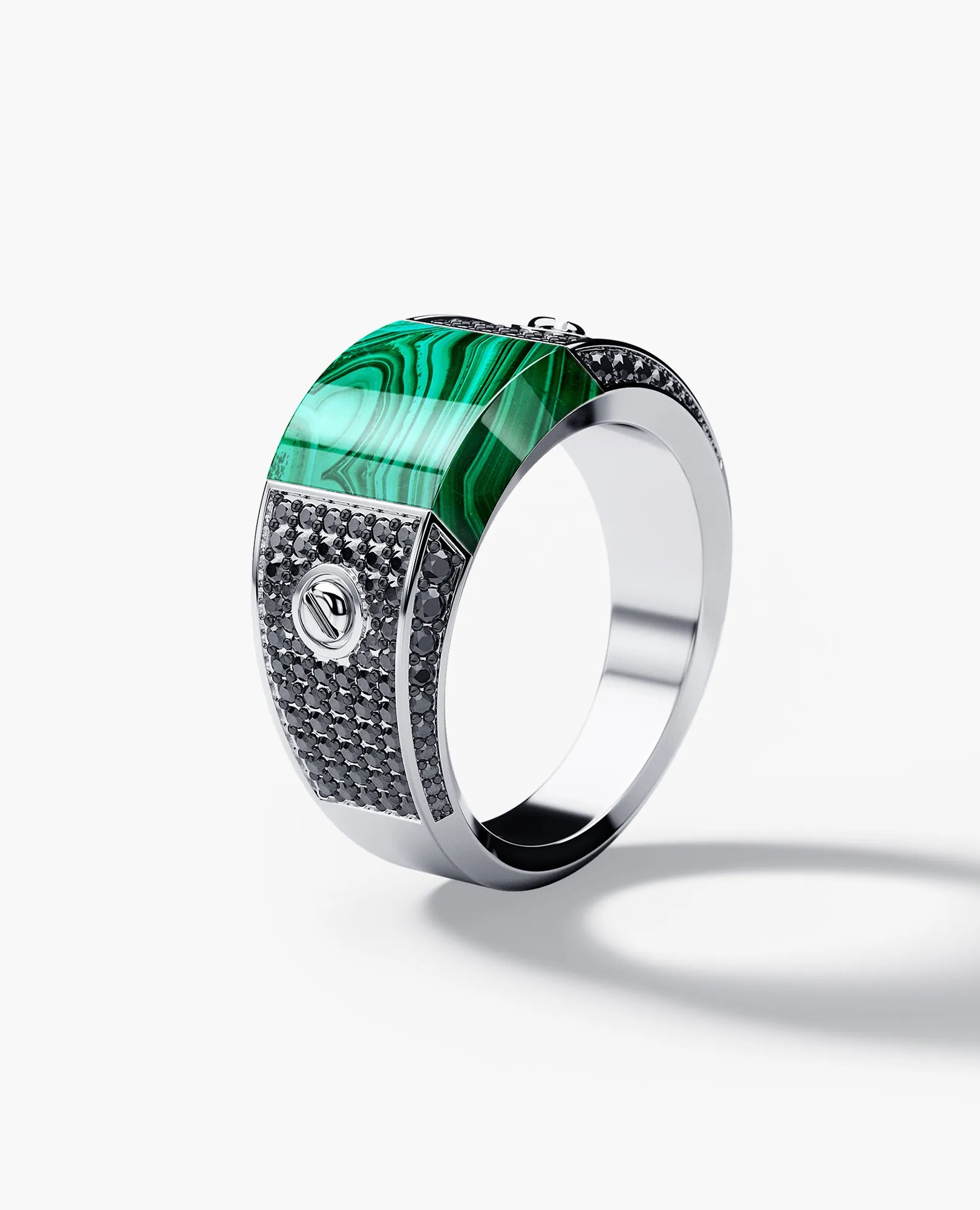 MONTANA Gold Signet Ring with 1.25ct Malachite and Black Diamonds