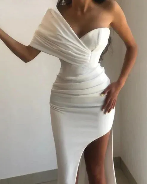 One Shoulder Slim Fit Slit Prom Dress