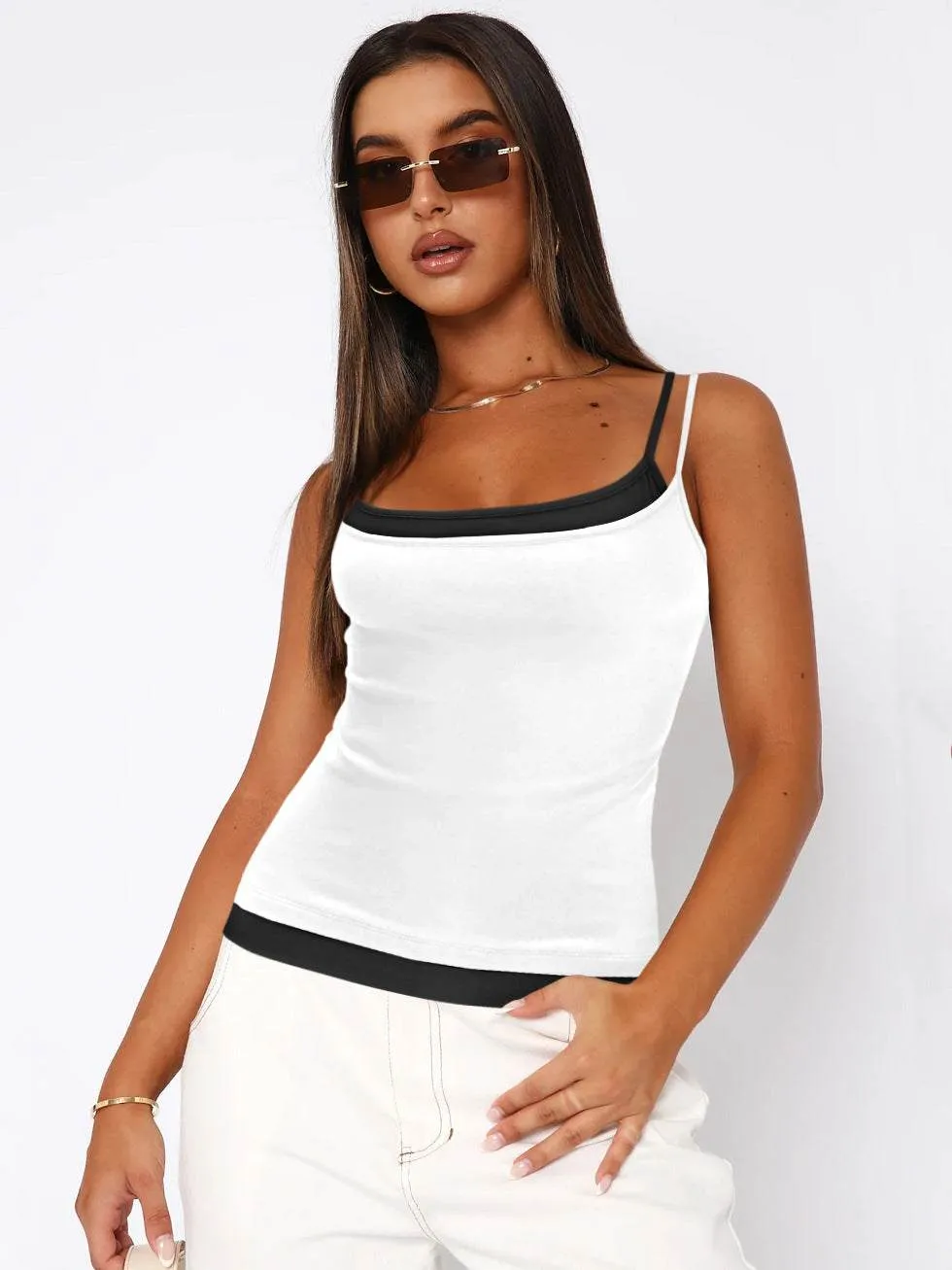 Slim Fit Tank Top Women's Fake Two-piece Suspender Inner Wear Y2g