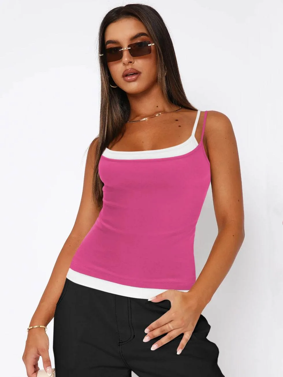 Slim Fit Tank Top Women's Fake Two-piece Suspender Inner Wear Y2g