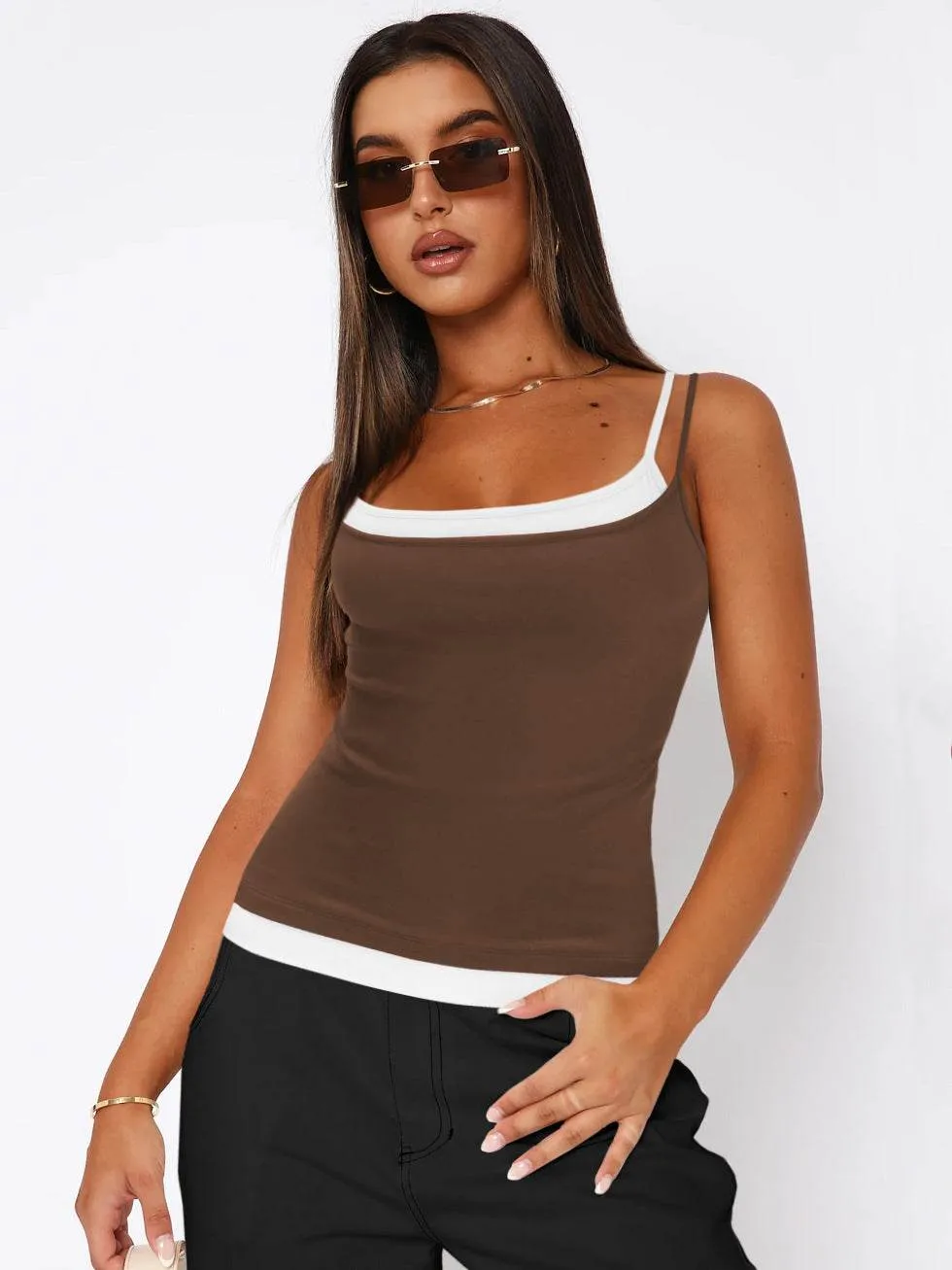 Slim Fit Tank Top Women's Fake Two-piece Suspender Inner Wear Y2g