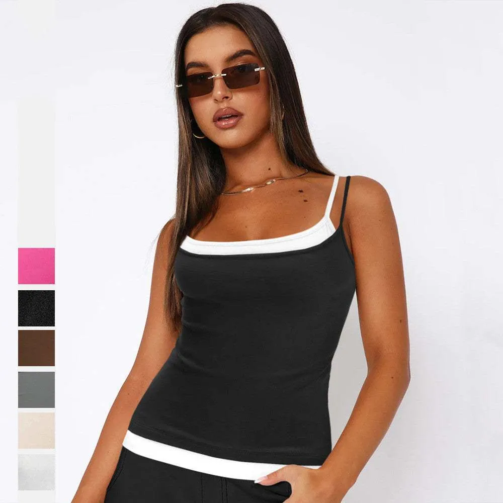 Slim Fit Tank Top Women's Fake Two-piece Suspender Inner Wear Y2g
