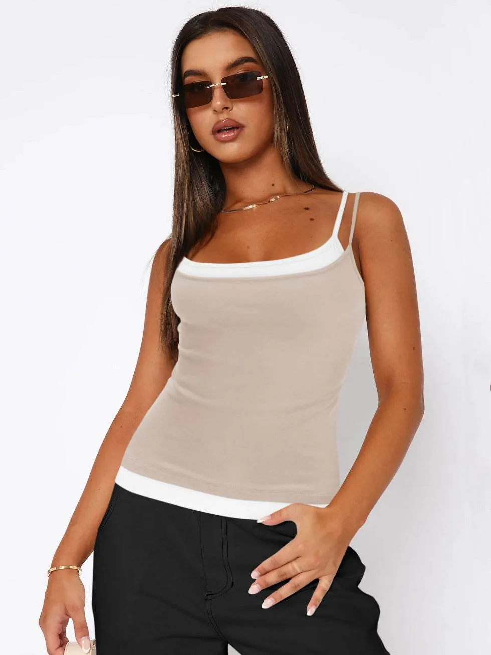 Slim Fit Tank Top Women's Fake Two-piece Suspender Inner Wear Y2g