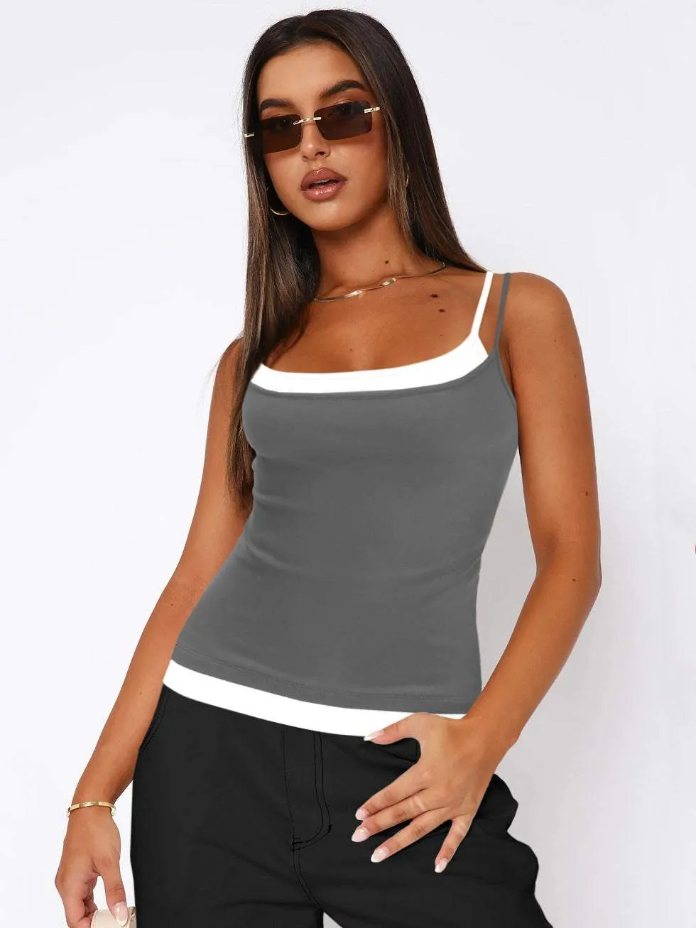 Slim Fit Tank Top Women's Fake Two-piece Suspender Inner Wear Y2g
