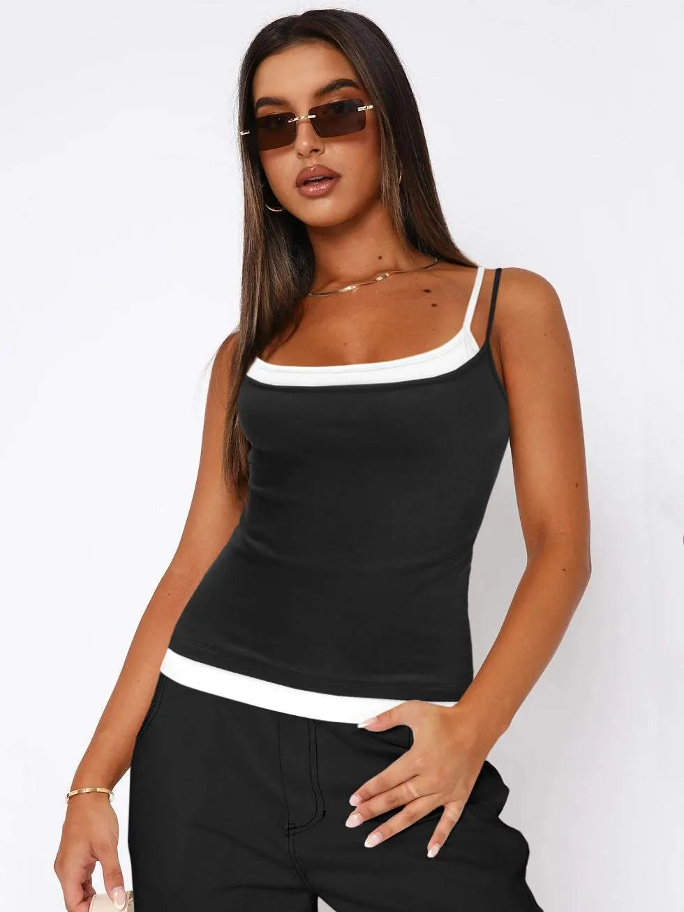 Slim Fit Tank Top Women's Fake Two-piece Suspender Inner Wear Y2g