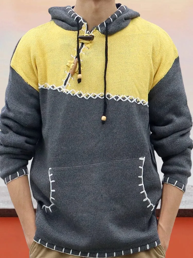 Stylish Color Block Knitted Hoodie