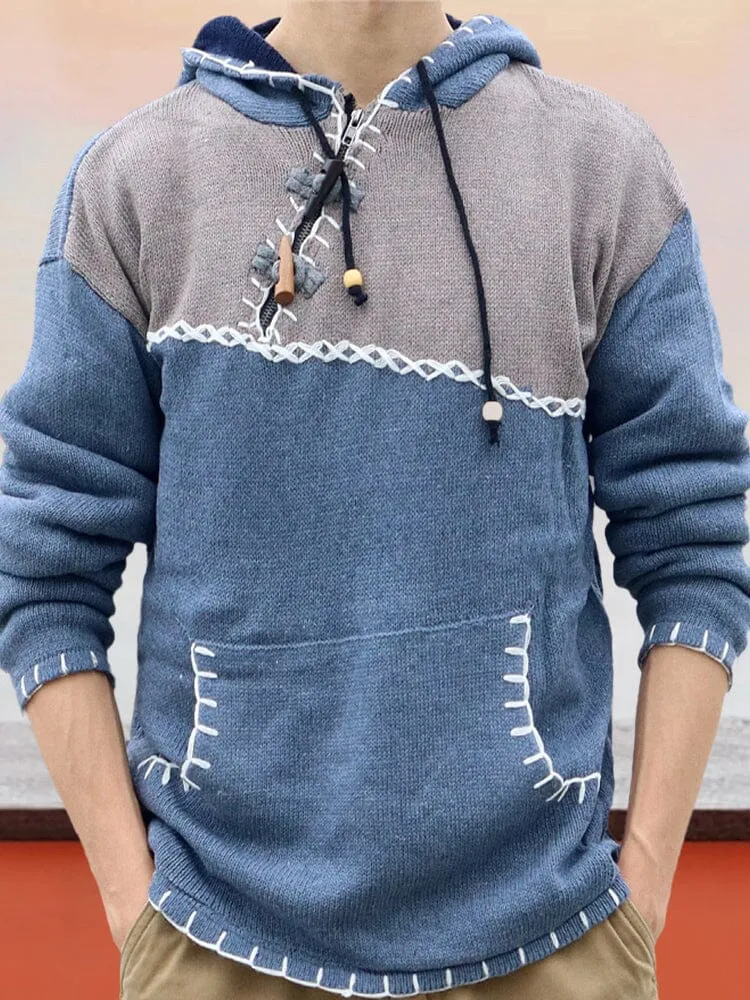Stylish Color Block Knitted Hoodie