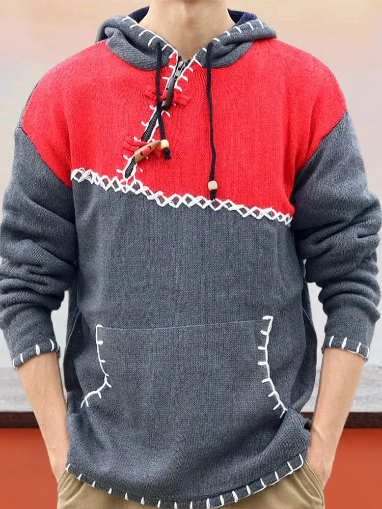 Stylish Color Block Knitted Hoodie