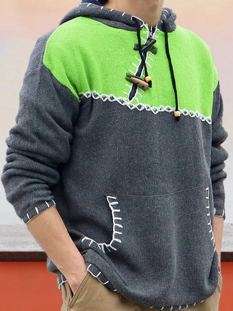 Stylish Color Block Knitted Hoodie