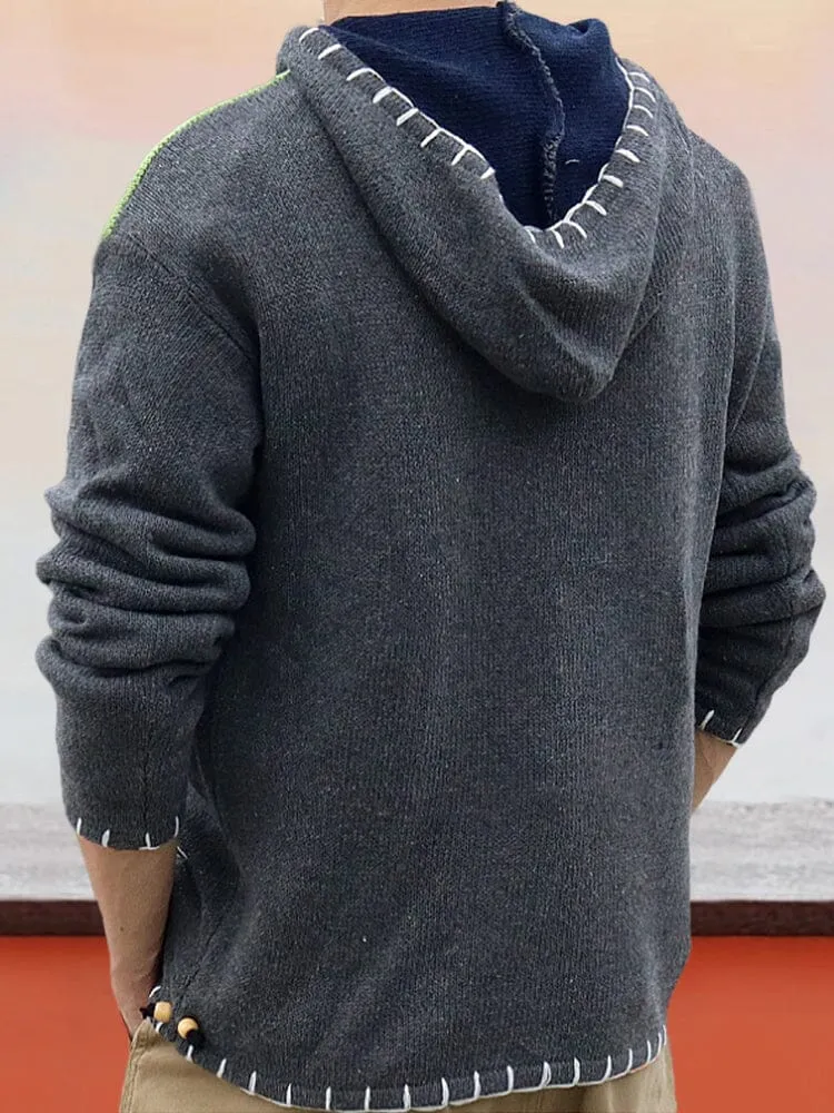Stylish Color Block Knitted Hoodie