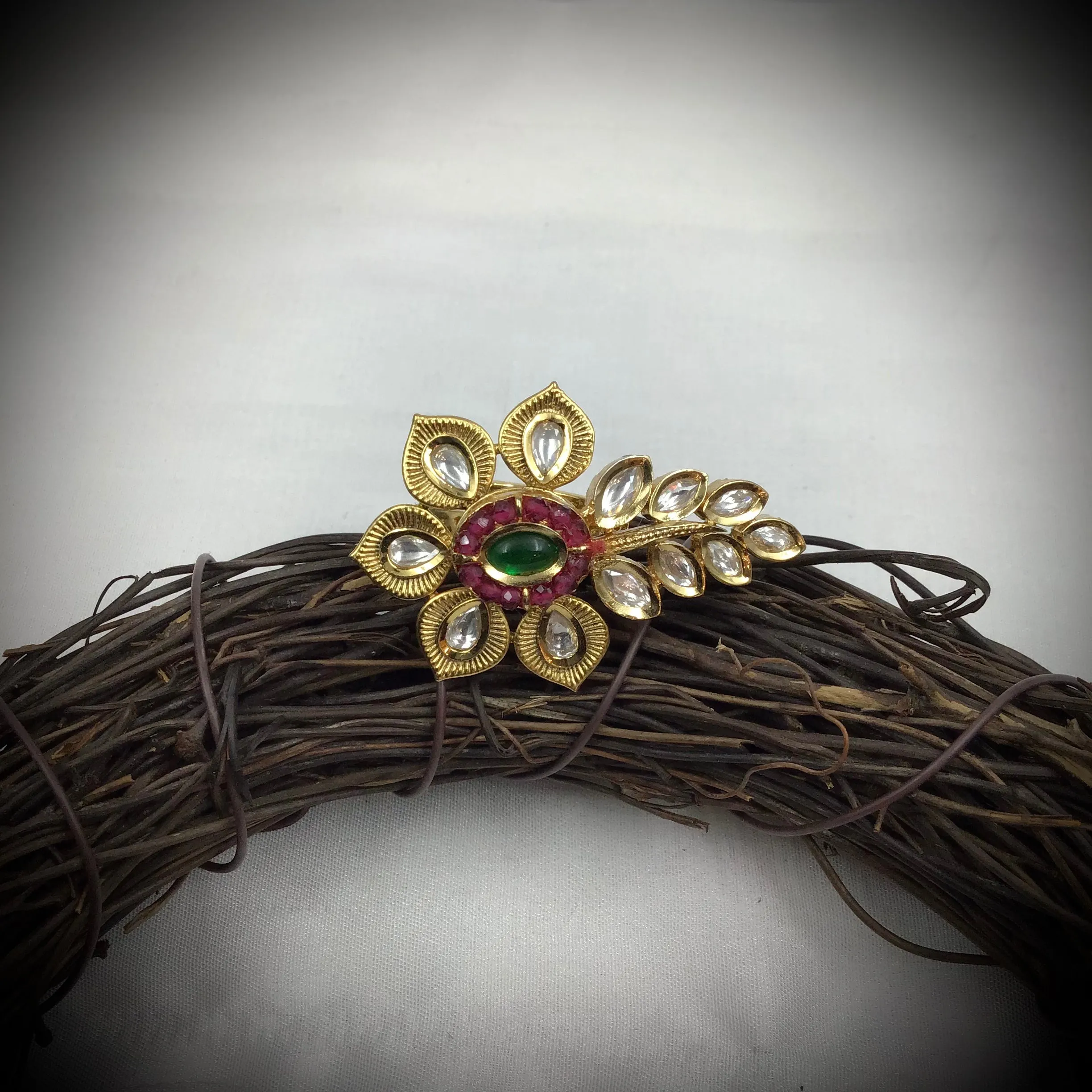 Stylish Kundan Ruby Green Ring 16236-3383
