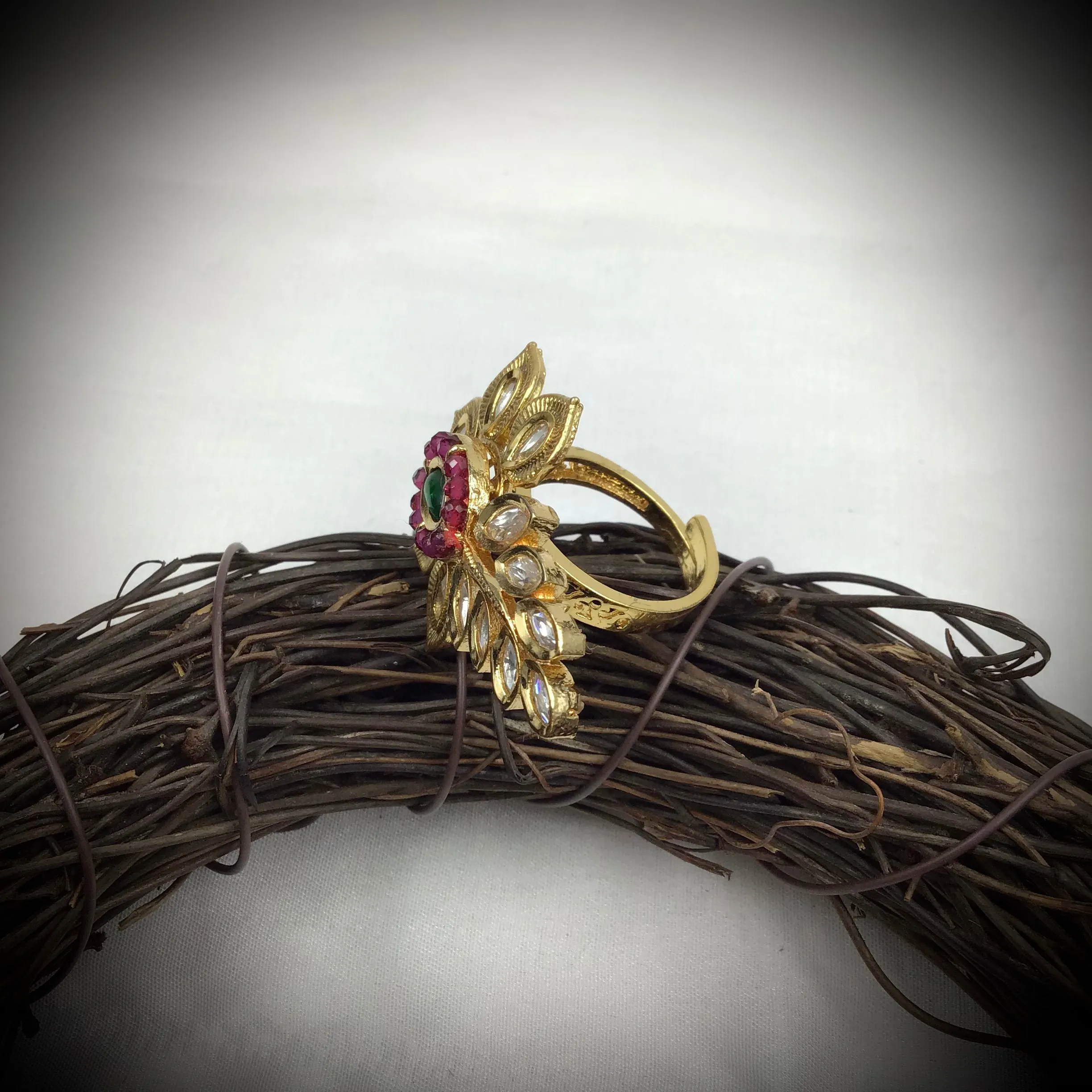 Stylish Kundan Ruby Green Ring 16236-3383