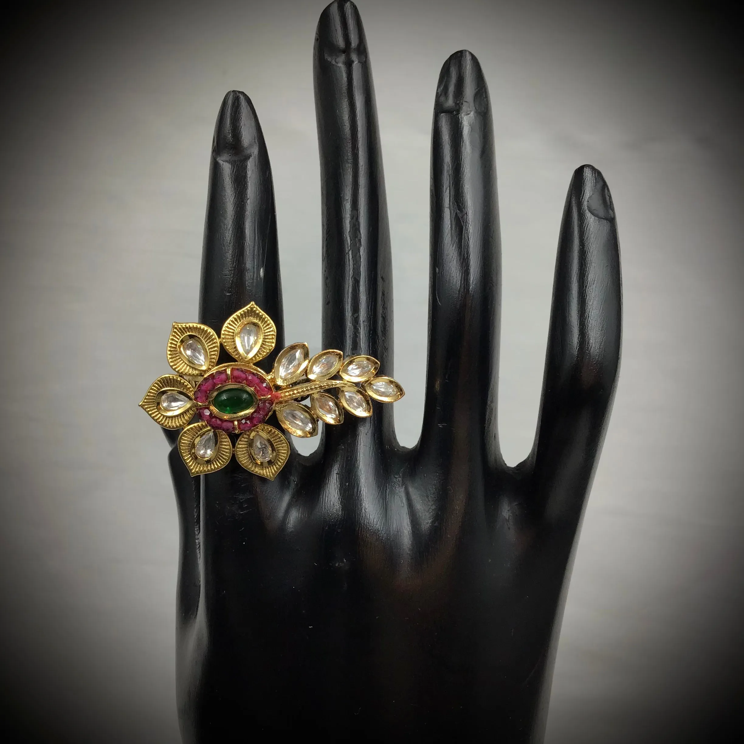 Stylish Kundan Ruby Green Ring 16236-3383