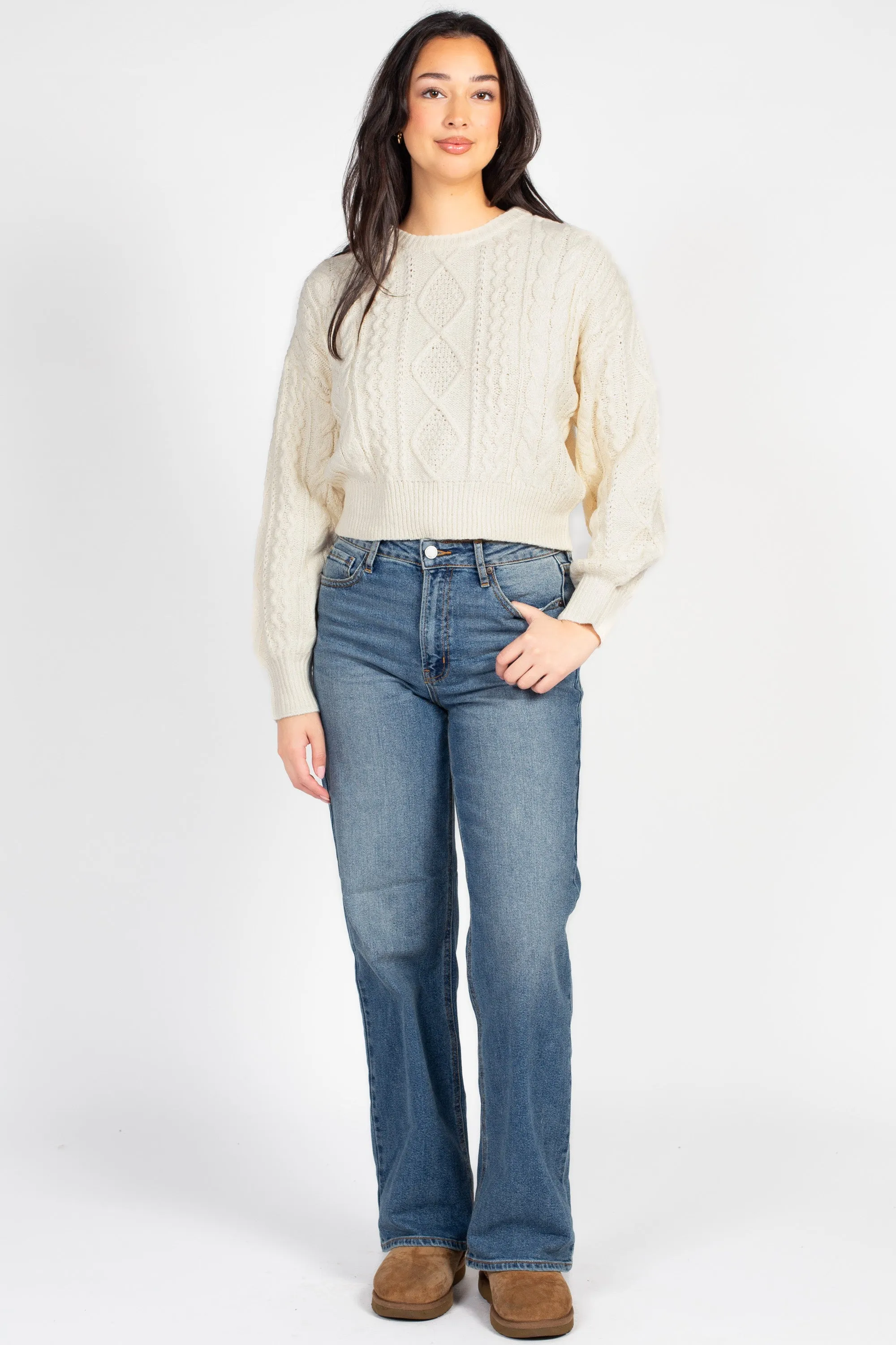 Tori Classic Cable Knit Cropped Sweater