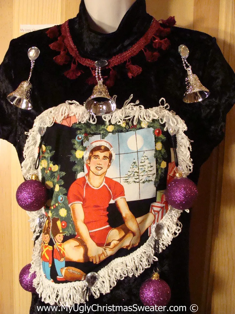 Ugly Christmas Sweater Party Tacky Dress Hottie Guy & Real Ornaments (d83)