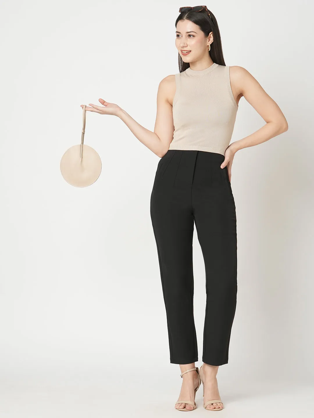 Women Slim Fit Beige Solid Flat Knit Top